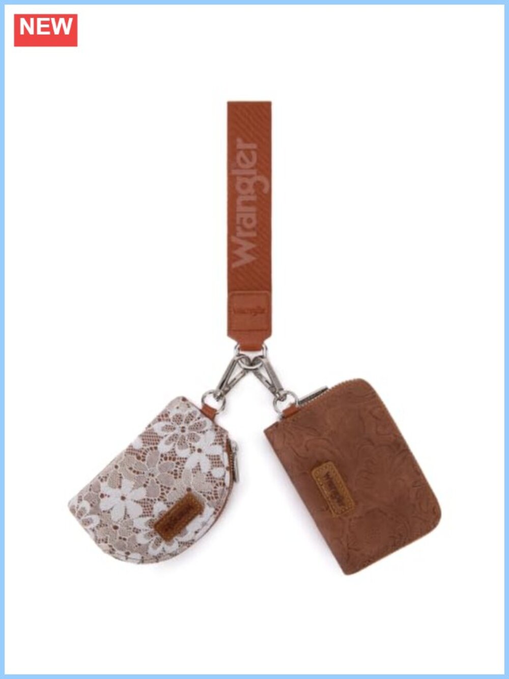 PU Leather Dual Pouch Wristlet Wallet Lace Floral Keychain Coin Purse